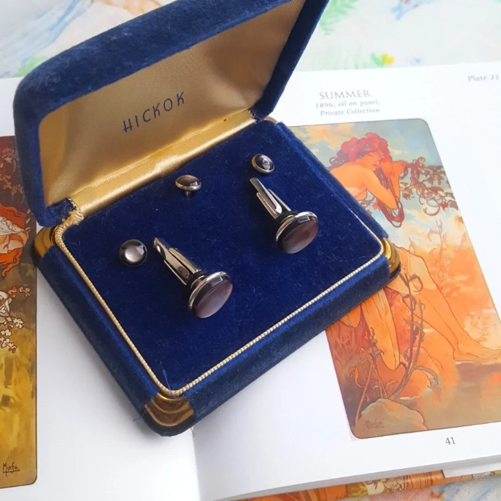 Vintage Hickok MOP Cufflinks Set in Box